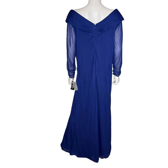 Alex Evenings Plus Size Portrait-Collar Side-Ruched A-Line Dress Blue Sz 18W - Picture 6 of 9